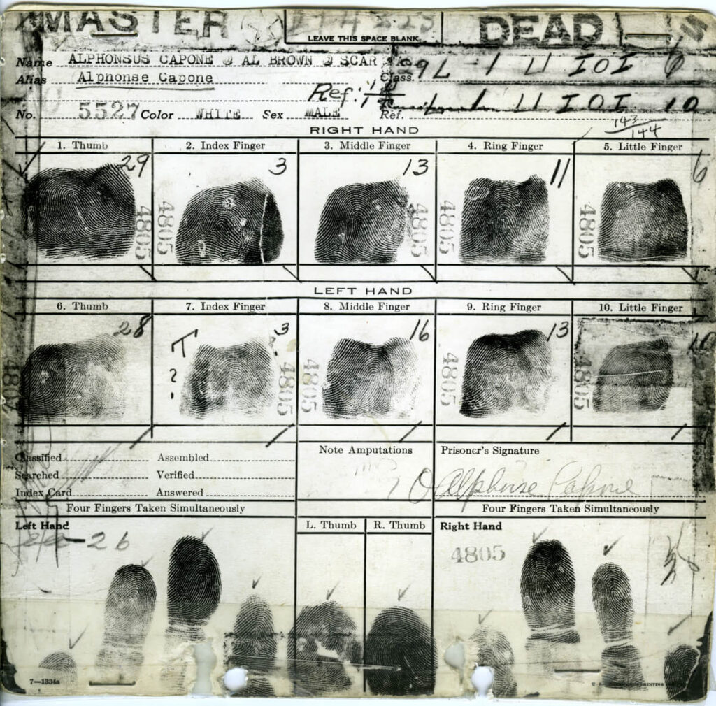 Al Capone's FBI fingerprint identification card.