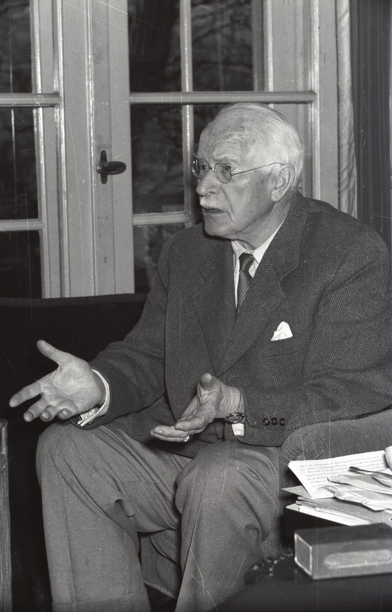 Photograph of Carl Gustav Jung during an interview in Küsnacht, 1955.